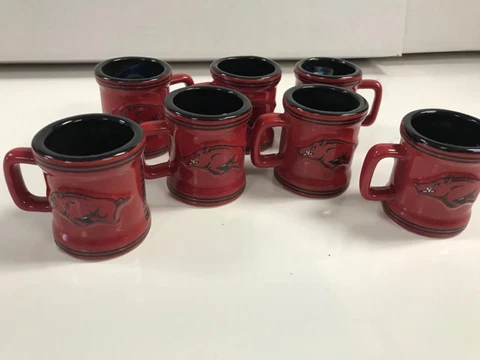 ARKANSAS RAZORBACKS Sculpted Mini Mugs Shot Glass 2-Ounce Lot of 7 NEW Cover