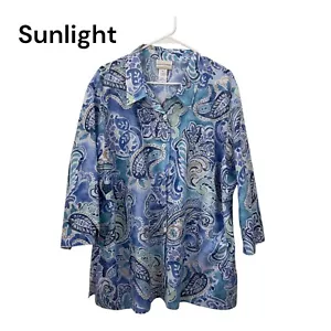 Alfred Dunner Womens 3X Paisley Button-Up Shirt Blue/Green Lightweight Polyester - Picture 1 of 12