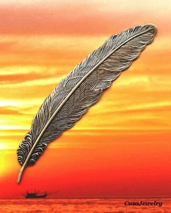 #2174 LONG ANTIQUED GOLD DETAILED FEATHER COMPONENT - 1 Pc - Picture 1 of 3