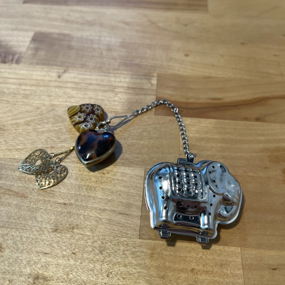 "Infusor de té para elefante de té de hierbas con dijes de corazón cadena de 4"" pulgadas nuevo personalizado" Foto 1 de 4