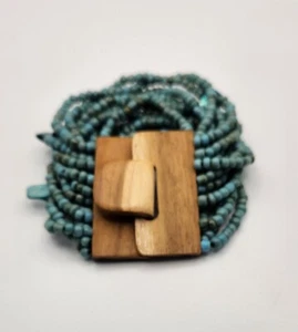 Bracciale elastico a strati con chiusura in legno - Turchese - Nuovo - Foto 1 di 2