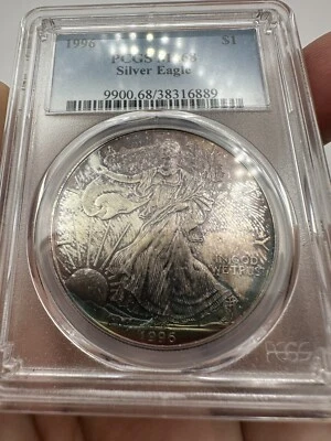 1996 1 oz RARE TONING Silver American Eagle PCGS MS68 - Image 1 of 3