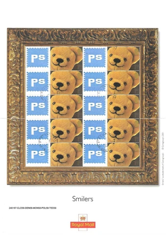 CS-005f 2001 Greetings: Smiles (Teddy) Customised Smilers Sheet. Used / CTO Cover