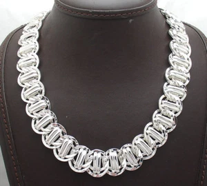 Bold Hammered Status Railroad Link Chain Necklace Real Sterling Silver QVC - Picture 1 of 6