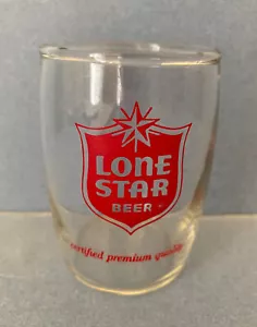 Vintage Lone Star Beer 6oz Barrel Tumbler 3" Sampler Glass~Hops Shield Logo MINT - Picture 1 of 11
