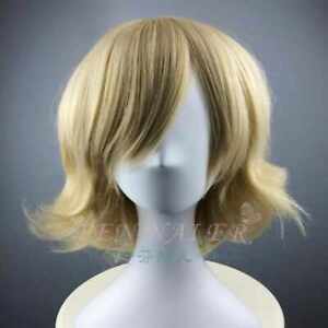 Short flaxen roll Inclined bang Anime characters cosplay Wig Synthetic