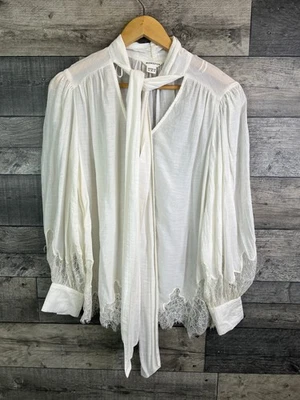 Monsoon Womens Pussybow Blouse Size UK 12 Ivory Reece Lacey Lace Long Sleeves - Image 1 of 4
