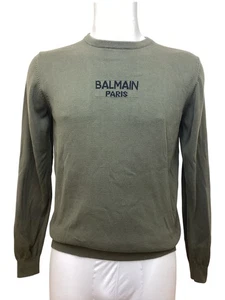 BALMAIN Khaki Cotton Crew Neck Jumper Mens size Small 40" Chest HA - Picture 1 of 5
