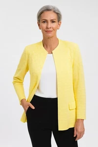 MING WANG Strickjacke Pullover Jacke Blazer Acryl Strick Büro Gelb M - Bild 1 von 7