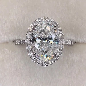 3.50 Ct Oval Certified Lab Grown CVD- Diamond Halo Engagement Ring 925 Silver - Picture 1 of 11
