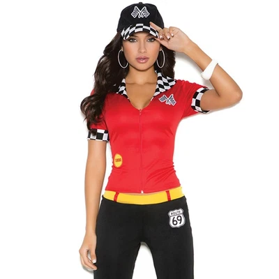 Race Car Driver Costume Racing Checkered Top Pants Hat Uniform 9139D M/L - Image 1 of 4