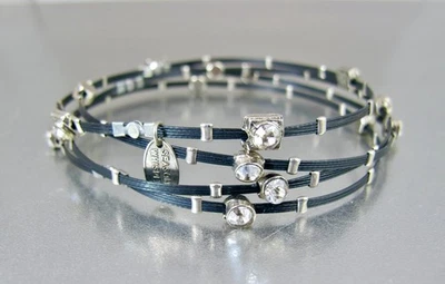 SUSURROS DE TEMPORADA Pulsera Amor Apilable Negro Plata Cristales Transparentes Juego de 4 Foto 1 de 4