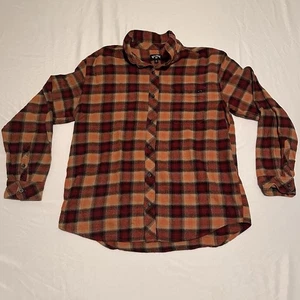 Billabong Flannel Mens Medium Orange Plaid Coastline Core Fit Stretch Shirt Sz M - Picture 1 of 9
