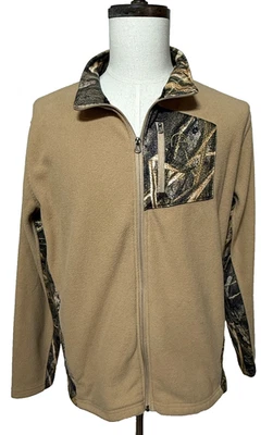 Ducks Unlimited Jacket Mens Large Tan Fleece Camo Full Zip Lightweight Hunting - Image 1 of 4