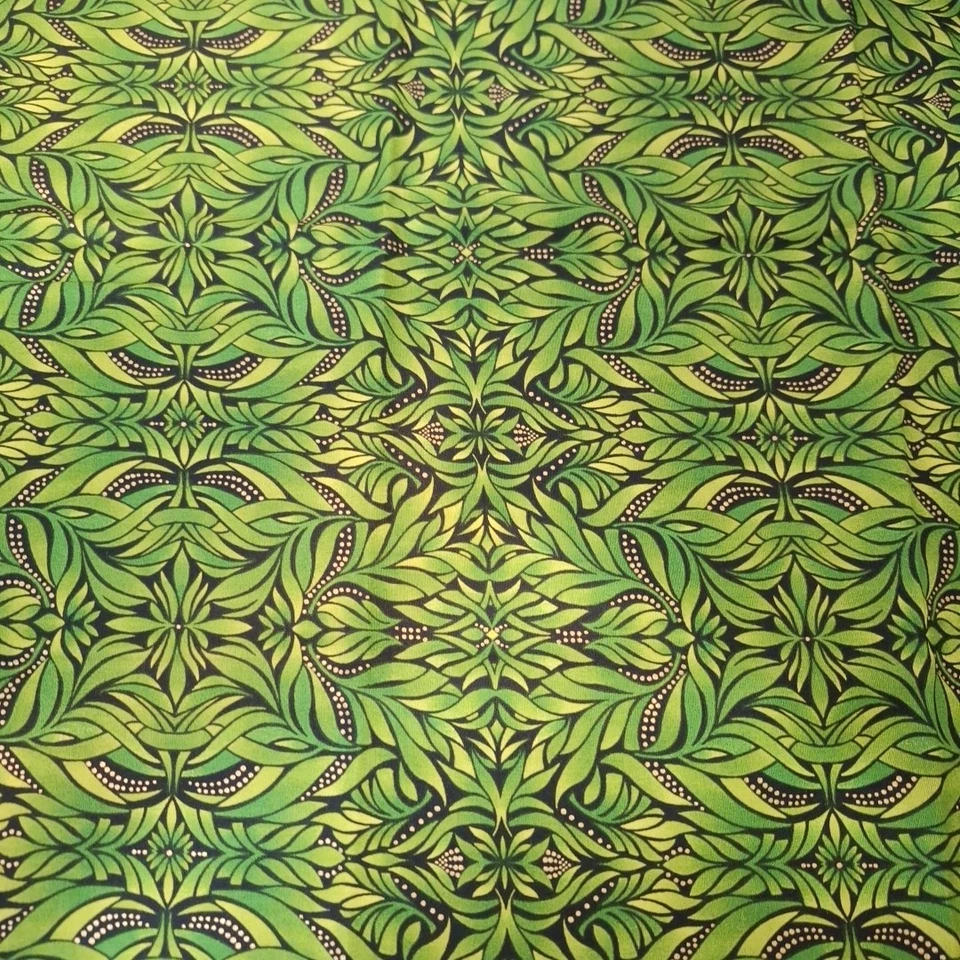 Peace & Joy Paula Nadelstem Benartex Cotton Fabric Green Black Gold 1 yard - Image 1 of 2