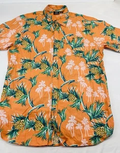 Burnside Orange Hawaiian Pineapple Print Short Sleeved XL Button Down Shirt. - Picture 1 of 8