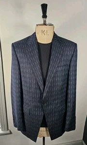 E.Tautz Sakko Herren UK 40R dunkelblau gemustert Savile Row Wolle & Mohair Blazer - Bild 1 von 20