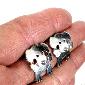Vintage Articulated Puppy Dog Bone 925 Sterling Silver Mexico Post Earrings  - Picture 1 of 14