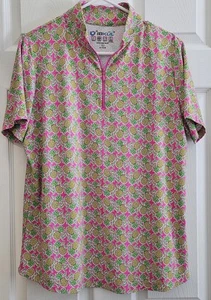 Ibkul XL Polo Top Pink Yellow Pineapple Print Short Sleeves Activeware... - Picture 1 of 8