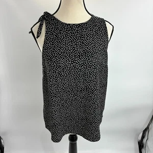 14th & Union Womens S Black White Polka Dot Sleeveless Tie Shoulder Top Blouse - Picture 1 of 7