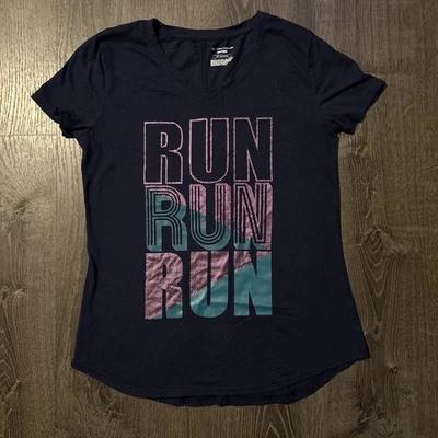 Camiseta gráfica para mujer Tek Gear DryTek - Talla pequeña - "RUN RUN RUN RUN" negra Foto 1 de 4