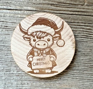 Wooden Nickel Geocoin-Highland Christmas Cheer - Picture 1 of 2