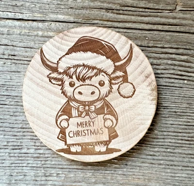Wooden Nickel Geocoin-Highland Christmas Cheer - Image 1 of 2