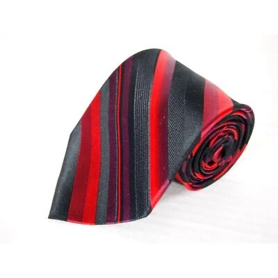 Covington Black Red Purple Striped Mens Necktie Tie 100% Silk 60" - Image 1 of 3