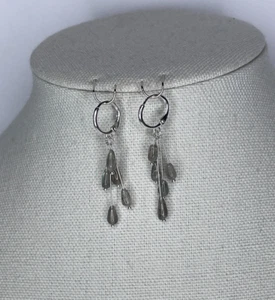 Handmade Multi Drop Labradorite 925 Sterling Silver Hoop Earrings - Picture 1 of 3