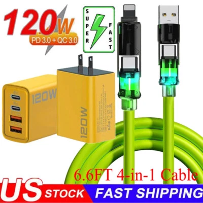 120W Fast Type C Wall Charger , 4-In-1 60W Super Fast Cable For Cell Phone iPad - Image 1 of 4