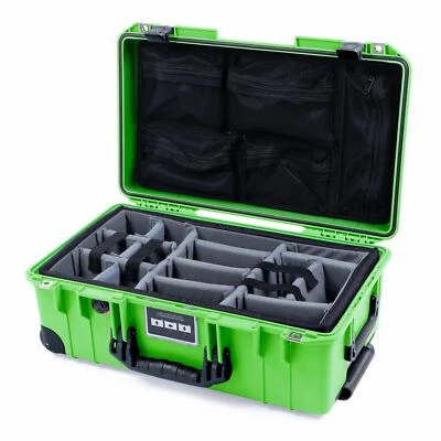 Lime Green & Black Pelican 1535 case with grey CVPKG dividers & lid organizer.
