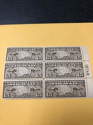 US Airmail Stamp Scott C8 Plate Block of 6 Extra Fine / MNH - Image 1 of 2