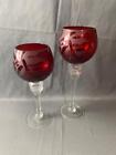Ruby Red Set of 2 Glass Candle Holder Leopard Design includes 2 Red Votives ssc