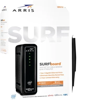 Arris surfboard ac1600 Dual Band Router 3.0 Cable Modem 16x4 DOCSIS Black - Image 1 of 2
