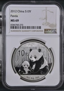2012 SILVER PANDA 1 Oz COIN 10Y S10Y CHINA NGC MS69 - Picture 1 of 2