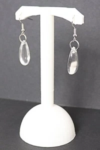 Clear drop shape drop earrings hand made silver tone hook - Picture 1 of 3