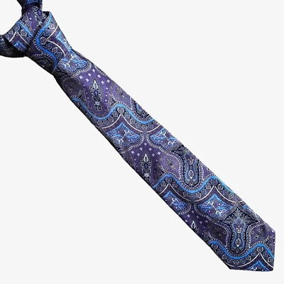 Vintage 90s Pierre Cardin Purple Paisley Print Polyester Tie, Abstract 80s Retro - Image 1 of 3