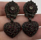 ROXANNE ASSOULIN COUTURE Black Red Rhinestone Heart Bow Clip On EARRINGS
