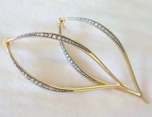 Large 14K Yellow Gold Leaf Drop Statement Diamond Earrings - 13.6 gms, 3.0 inch - Picture 1 of 11