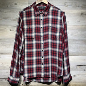 Lauren Ralph Lauren Button-Up Shirt Womens XL Lightweight Viscose Plaid Flannel - Picture 1 of 8