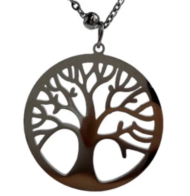 Collana femminile catenina perline con ciondolo albero della vita colore argento - Immagine 1 di 4