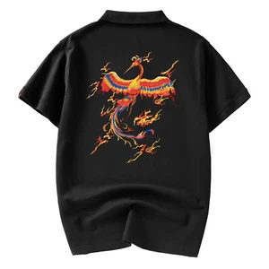 Niepce Men's Japanese Flyinp Phoenix Embroidered Polo Short Sleeves Shirt - Picture 1 of 28