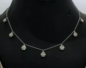 3CT Round Cut Lab-Created Diamond Flower Station Necklace 14K White Gold Plated - Picture 1 of 9
