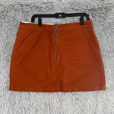 Volcom Skirt XL Rust Orange Mini A Line Front Zip Pockets Womens - Image 1 of 3