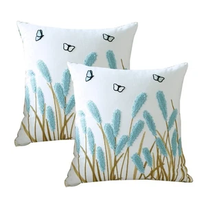Embroidered Pillow Covers 18x18 Inch Set of 2, Blue Floral Throw Pillow Covers - Picture 1 of 8