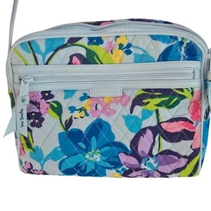 Vera Bradley Quilted Floral Crossbody Bag Blue Pink - Picture 1 of 9