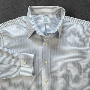 Brooks Brothers Non Iron Button Front Blue Striped Dress Shirt Sz 16/35 - Picture 1 of 8