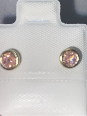 10k Yellow Gold  Pink Round Cz. Stud Earrings For Baby/second Earrings - Image 1 of 4