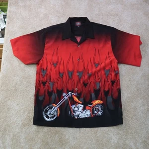 Dragonfly Button front shirt Men's 2XL Chopper Flames short sleeve polyester - Picture 1 of 8