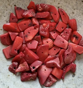 Beads 50 + Dyed Red Bamboo Coral Chips for Crafting or Jewelry Making - Picture 1 of 8